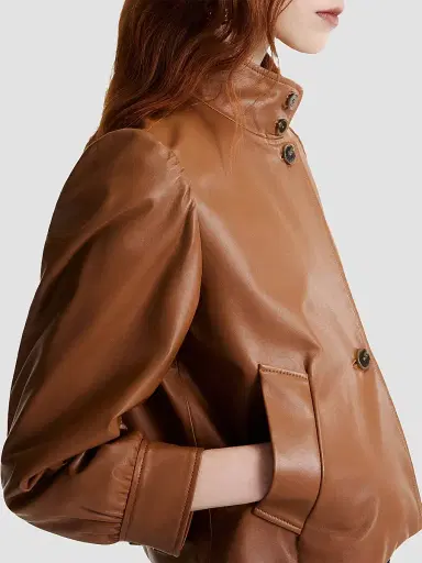 Marella Women's Leather Jacket - Tobacco Brown - Size 14 | Thumbnail 5 Marella Women's Leather Jacket - Tobacco Brown - Size 14 | Thumbnail 5