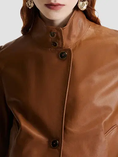 Marella Women's Leather Jacket - Tobacco Brown - Size 14 | Thumbnail 6 Marella Women's Leather Jacket - Tobacco Brown - Size 14 | Thumbnail 6