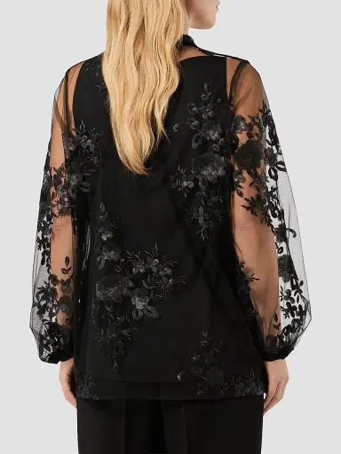 Marina Rinaldi Women's Embroidered Tulle Blouse - Black - Size 22 | Thumbnail 4 Marina Rinaldi Women's Embroidered Tulle Blouse - Black - Size 22 | Thumbnail 4