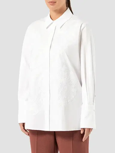 Marina Rinaldi Women's Embroidered Poplin Tunic Shirt - Optical White - Size 20 | Thumbnail 3