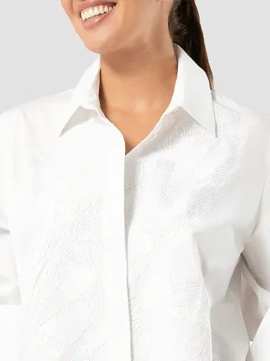 Marina Rinaldi Women's Embroidered Poplin Tunic Shirt - Optical White - Size 20 | Thumbnail 5