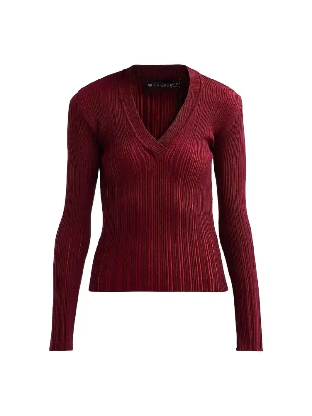 Chiara Boni La Petite Robe Women's Briar Rib-Knit V-Neck Top - Mahogany Mauve Pink