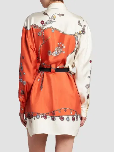 Versace Women's La Vacanza Stolen Jewels Print Silk Shirtdress - Burgundy White Gold - Size 12 | Thumbnail 5