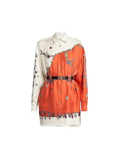 Versace Women's La Vacanza Stolen Jewels Print Silk Shirtdress - Burgundy White Gold - Size 12 | Thumbnail 1
