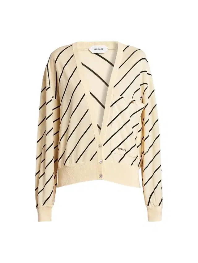 Versace Women's La Vacanza Bias Striped Wool Oversized Cardigan - Cream