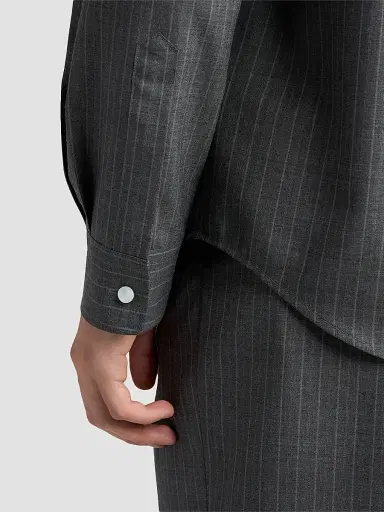 Jil Sander Men's Pinstripe Check Wool Button-Front Shirt - Koala - Size 16 | Thumbnail 5