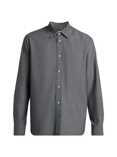 Jil Sander Men's Pinstripe Check Wool Button-Front Shirt - Koala - Size 16 | Thumbnail 1