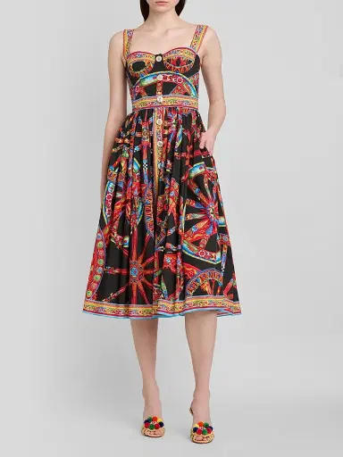 Dolce & Gabbana Women's Geometric Cotton Sweetheart Midi-Dress - Variante Abbinata - Size 14 | Thumbnail 2 Dolce & Gabbana Women's Geometric Cotton Sweetheart Midi-Dress - Variante Abbinata - Size 14 | Thumbnail 2