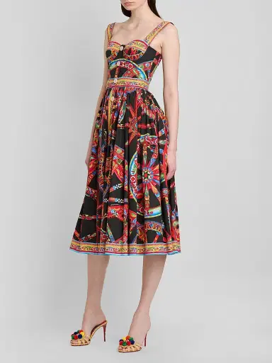 Dolce & Gabbana Women's Geometric Cotton Sweetheart Midi-Dress - Variante Abbinata - Size 14 | Thumbnail 4 Dolce & Gabbana Women's Geometric Cotton Sweetheart Midi-Dress - Variante Abbinata - Size 14 | Thumbnail 4