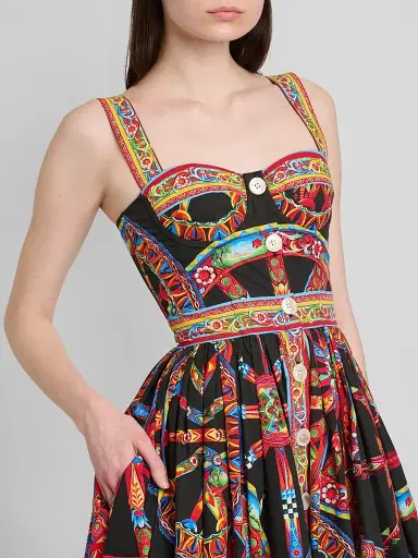 Dolce & Gabbana Women's Geometric Cotton Sweetheart Midi-Dress - Variante Abbinata - Size 14 | Thumbnail 5 Dolce & Gabbana Women's Geometric Cotton Sweetheart Midi-Dress - Variante Abbinata - Size 14 | Thumbnail 5