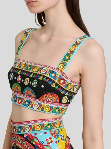 Dolce & Gabbana Women's Geometric Stretch-Cotton Crop Top | Thumbnail 5 Dolce & Gabbana Women's Geometric Stretch-Cotton Crop Top | Thumbnail 5