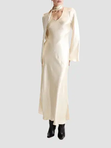 Marella Women's Satin Dress - Wool White - Size 12 | Thumbnail 3
