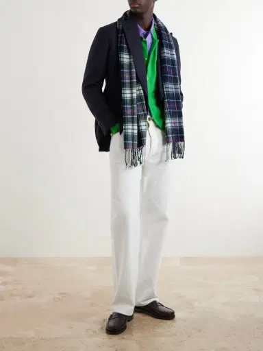 Polo Ralph Lauren Logo-Embroidered Fringed Checked Recycled Wool-Blend Scarf - Men | Thumbnail 2