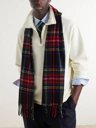 Polo Ralph Lauren Logo-Embroidered Fringed Cashmere-Blend Scarf - Men | Thumbnail 2