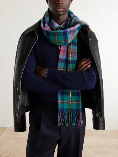Polo Ralph Lauren Logo-Embroidered Fringed Checked Recycled Wool-Blend Scarf - Men | Thumbnail 2