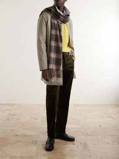 Polo Ralph Lauren Fringed Logo-Embroidered Checked Recycled Cashmere and Wool-Blend Scarf - Men | Thumbnail 2