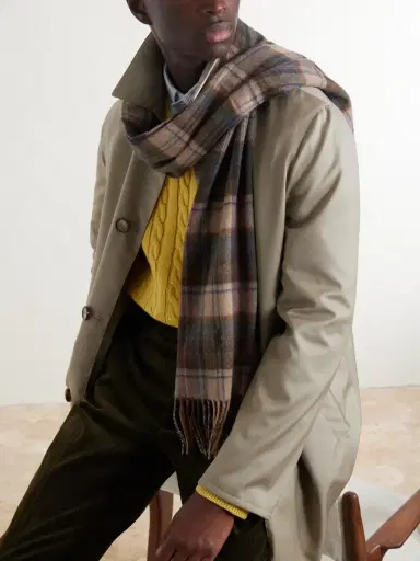 Polo Ralph Lauren Fringed Logo-Embroidered Checked Recycled Cashmere and Wool-Blend Scarf - Men | Thumbnail 3