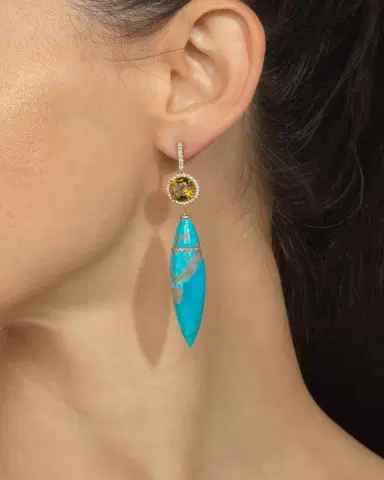 Emily P. Wheeler 18K Yellow Gold Persian Turquoise Earrings with Andradite Garnets and Diamonds | Thumbnail 2