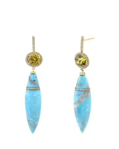 Emily P. Wheeler 18K Yellow Gold Persian Turquoise Earrings with Andradite Garnets and Diamonds | Thumbnail 1