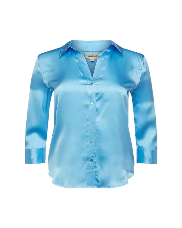 L'AGENCE Dani Silk Satin 3/4-Sleeve Button-Down Blouse