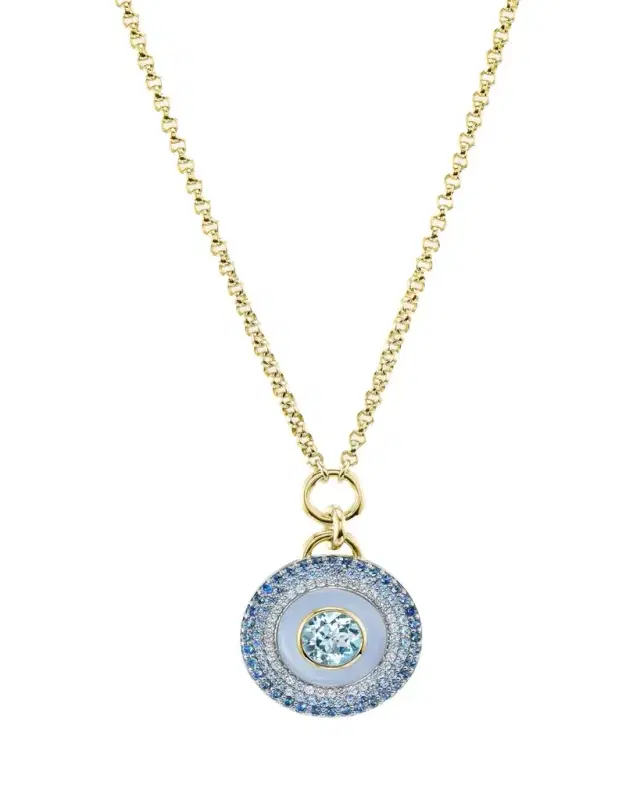 Emily P. Wheeler 18K Air Medallion Necklace with Blue Lace Agate, Aquamarine and Sapphires