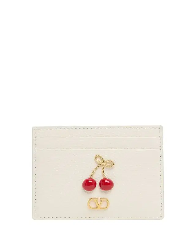 Valentino Garavani Cherry-Embellished Leather Card Case