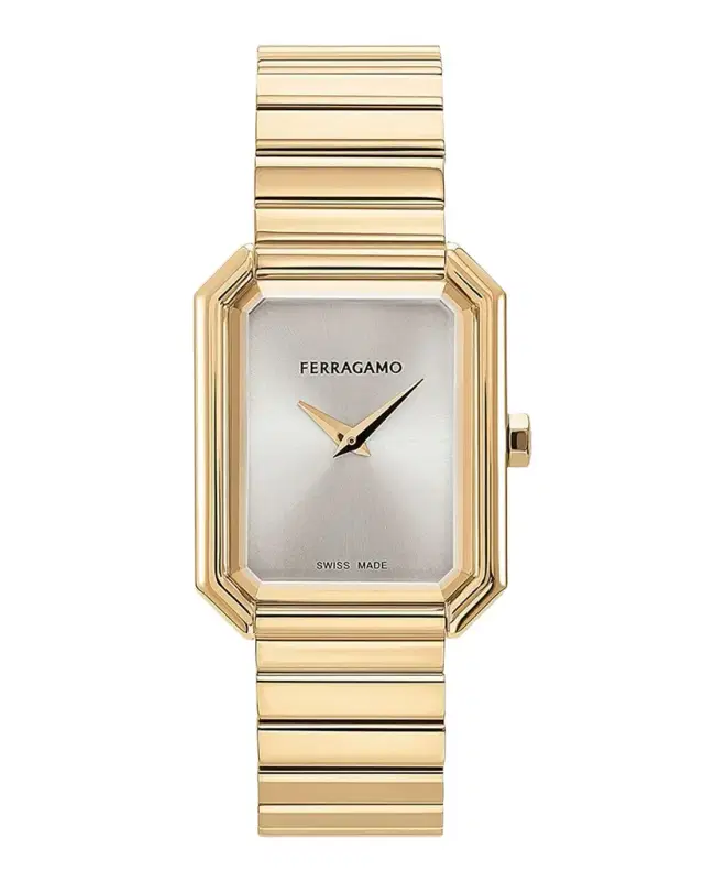 Ferragamo 26.5x33.5mm  Crystal Watch with Silver Dial, Yellow Gold