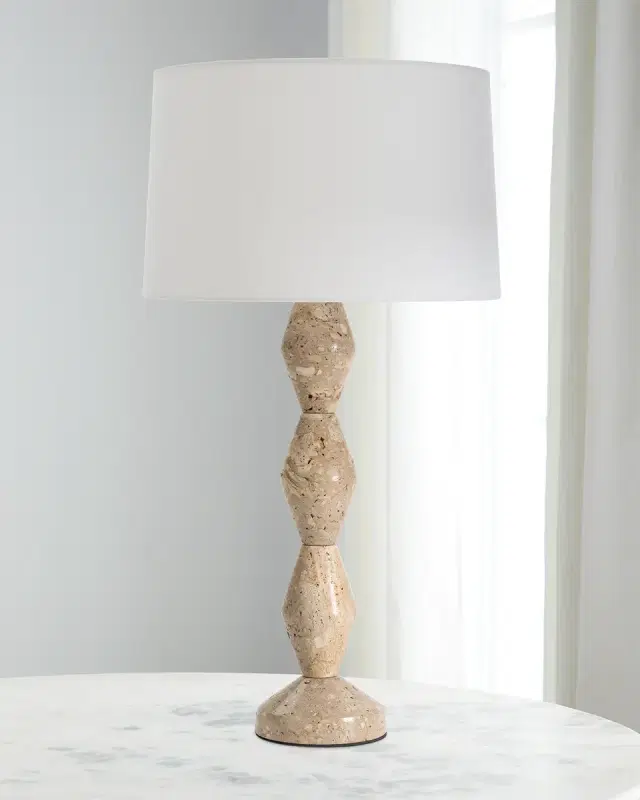 Regina Andrew Crew 30" Travertine Buffet Lamp, Natural Linen Shade