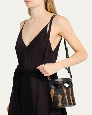 Ferragamo Cutout Woven Raffia Bucket Bag | Thumbnail 2