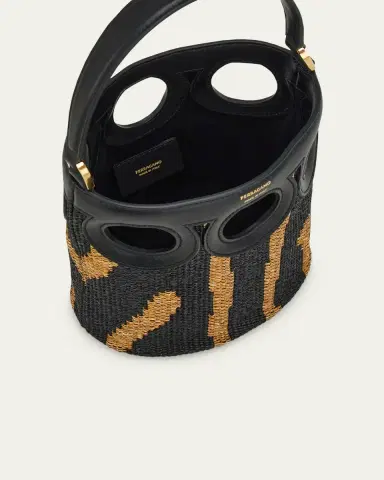 Ferragamo Cutout Woven Raffia Bucket Bag | Thumbnail 4