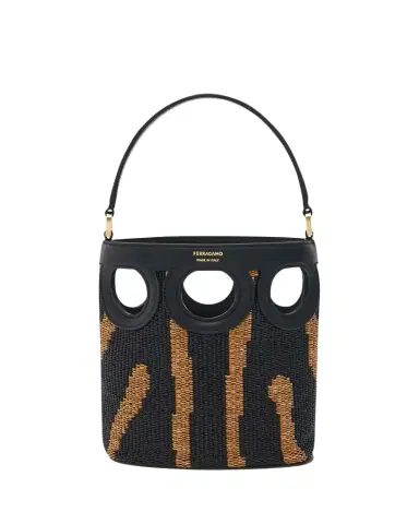 Ferragamo Cutout Woven Raffia Bucket Bag | Thumbnail 1