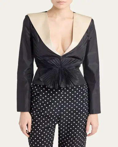 Valentino Garavani Pleated Silk Taffeta Strong-Shoulder Jacket | Thumbnail 4 Valentino Garavani Pleated Silk Taffeta Strong-Shoulder Jacket | Thumbnail 4