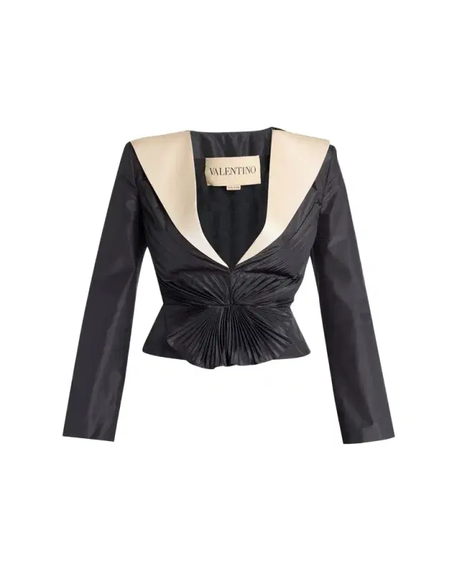 Valentino Garavani Pleated Silk Taffeta Strong-Shoulder Jacket
