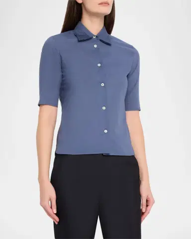 Jil Sander Layered Collar Short-Sleeve Cotton Button-Down Shirt | Thumbnail 4 Jil Sander Layered Collar Short-Sleeve Cotton Button-Down Shirt | Thumbnail 4