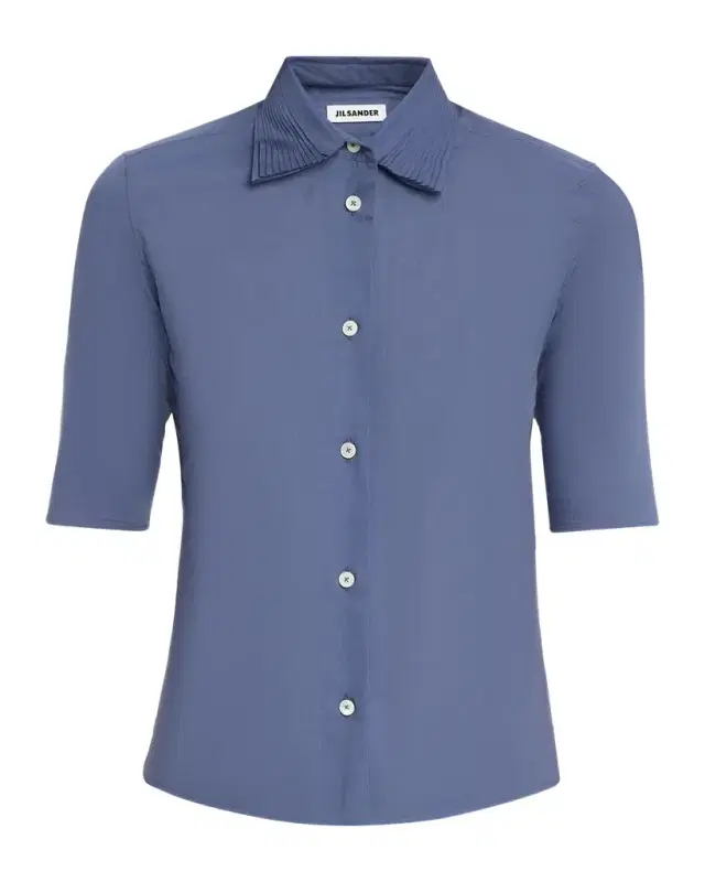 Jil Sander Layered Collar Short-Sleeve Cotton Button-Down Shirt