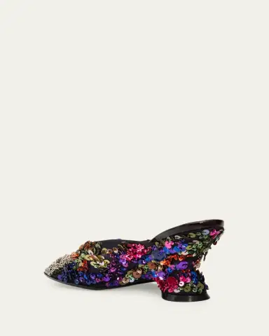 Dries Van Noten 75mm Embellished Silk Wedge Mules | Thumbnail 2