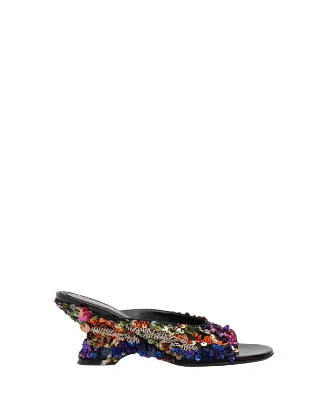 75mm Embellished Silk Wedge Mules