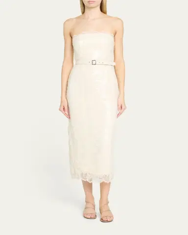 Toccin Vivian Belted Sequined Lace Midi Dress | Thumbnail 2