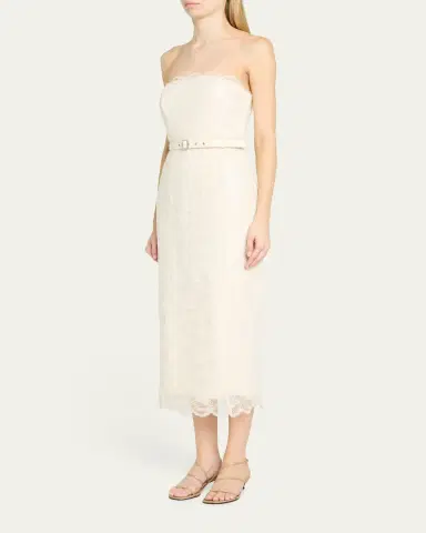 Toccin Vivian Belted Sequined Lace Midi Dress | Thumbnail 4