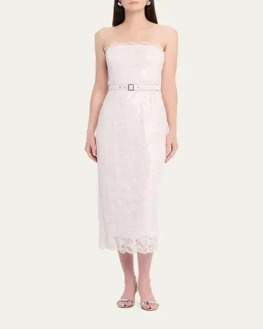 Toccin Vivian Belted Sequined Lace Midi Dress | Thumbnail 6