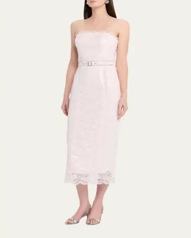 Toccin Vivian Belted Sequined Lace Midi Dress | Thumbnail 8