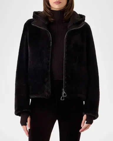 Akris Dino Reversible Lamb Shearling Zip Jacket With Detachable Hood | Thumbnail 4 Akris Dino Reversible Lamb Shearling Zip Jacket With Detachable Hood | Thumbnail 4