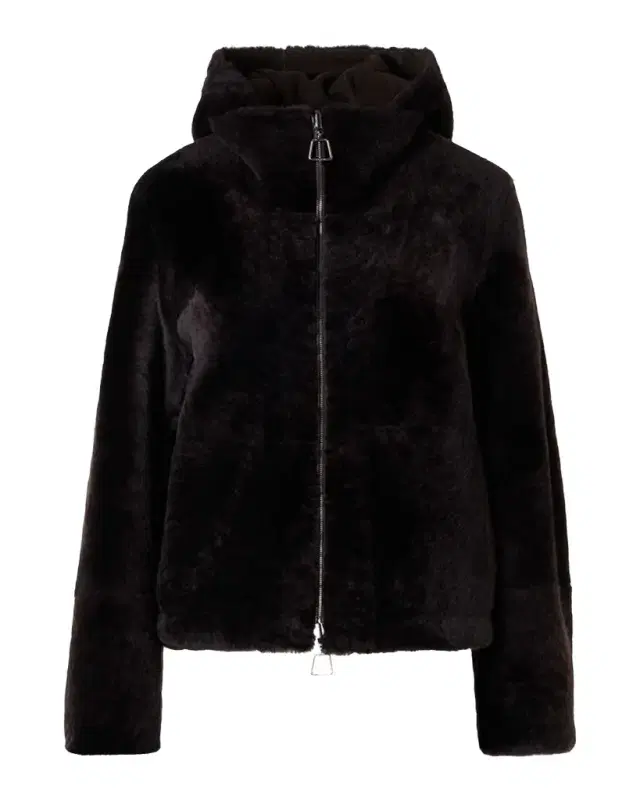 Akris Dino Reversible Lamb Shearling Zip Jacket With Detachable Hood