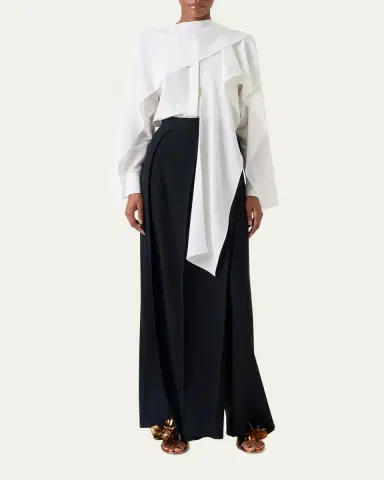Akris Silk Crepe Sleeve Panel Button-Down Blouse | Thumbnail 2