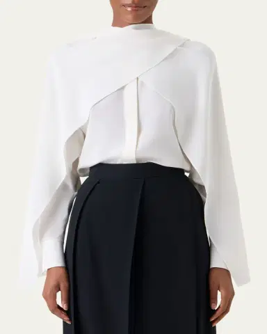 Akris Silk Crepe Sleeve Panel Button-Down Blouse | Thumbnail 4