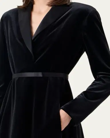 Akris Satin-Lapel Belted Velvet Midi Tuxedo Dress | Thumbnail 4