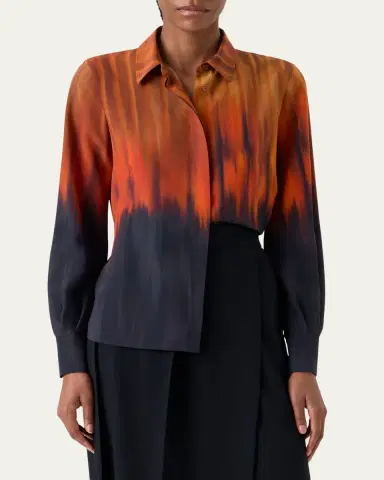 Akris Fuego Silk Crepe Button-Down Blouse | Thumbnail 4