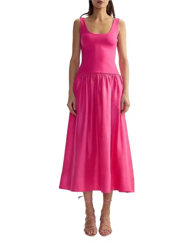 Cynthia Rowley Mixed Media Drop-Waist Midi Dress