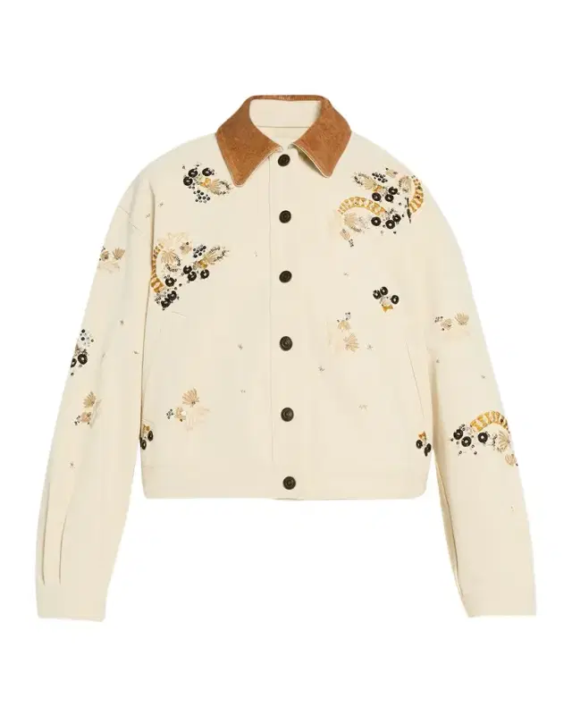 Isabel Marant Lavine Embroidered Cotton Leather-Collar Barn Jacket