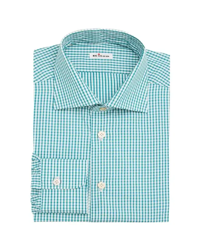 Kiton Men's Micro-Check Cotton Dress Shirt